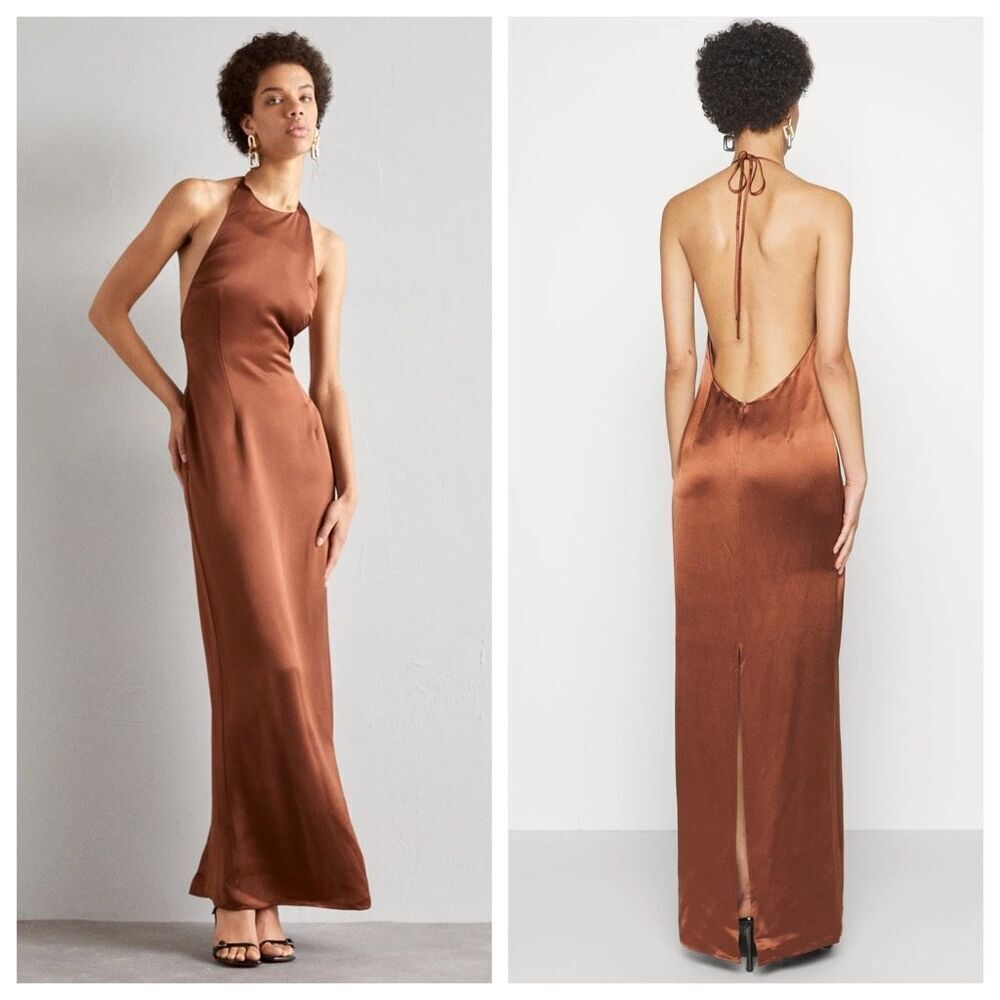 Staud Janet Open-Back Satin Maxi Dress Size 8